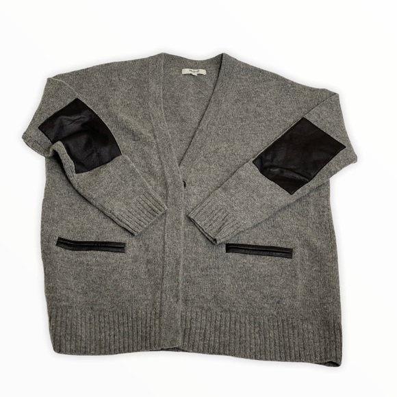 Madewell Sweaters - Madewell Lambswool Leather Patch Cardigan